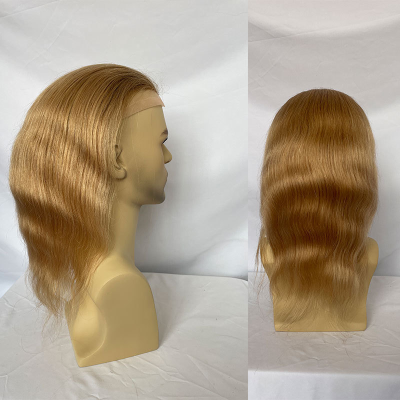 12-14inch Long Virgin Human Hair Toupee For Men Mono Best Natural Hairline Men's Wig Ombre Blonde Color 12inch 10x8 Toupee Men Hair Wigs