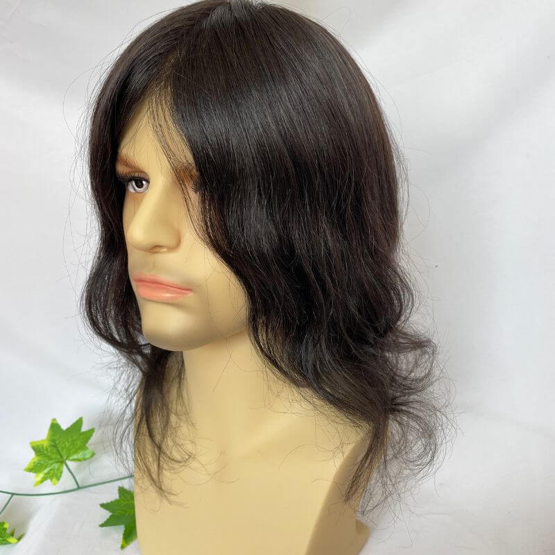 Voloria 12inch Toupee For Man Thin Skin Full PU Men's Hair System Virgin Human Hair 1B Natural Color Replacement System Pieces For Men 10x8inch