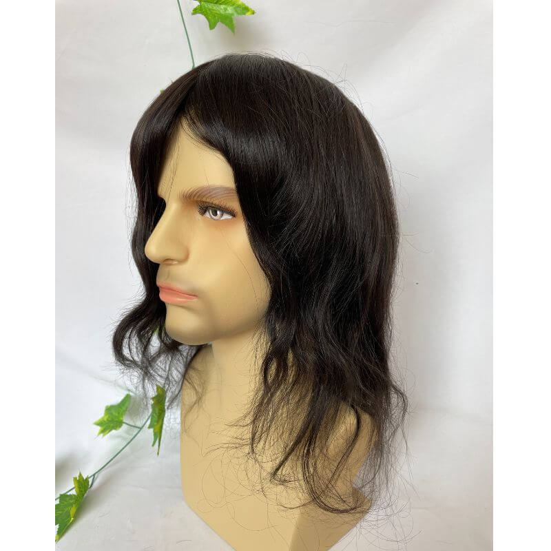 Voloria 12inch Toupee For Man Thin Skin Full PU Men's Hair System Virgin Human Hair 1B Natural Color Replacement System Pieces For Men 10x8inch