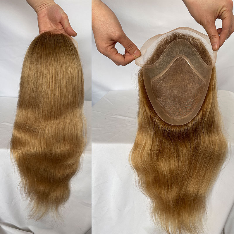 12-14inch Long Virgin Human Hair Toupee For Men Mono Best Natural Hairline Men's Wig Ombre Blonde Color 12inch 10x8 Toupee Men Hair Wigs