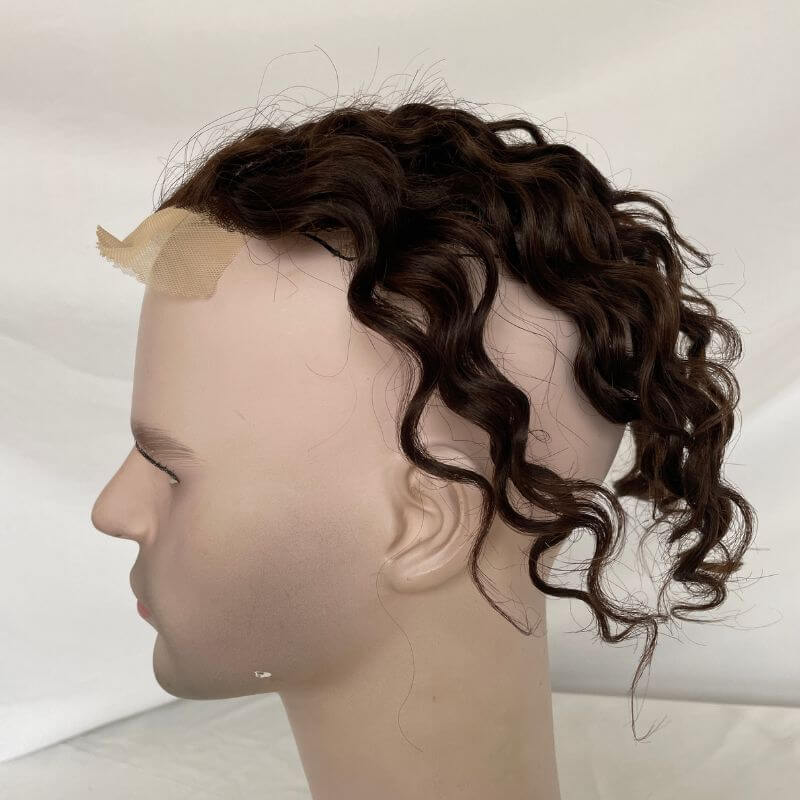 Lace Front Mens Toupee Human Hair Curly Toupee For Men  11X17cm PU around Brown Men's Replacement System Hair Toupee