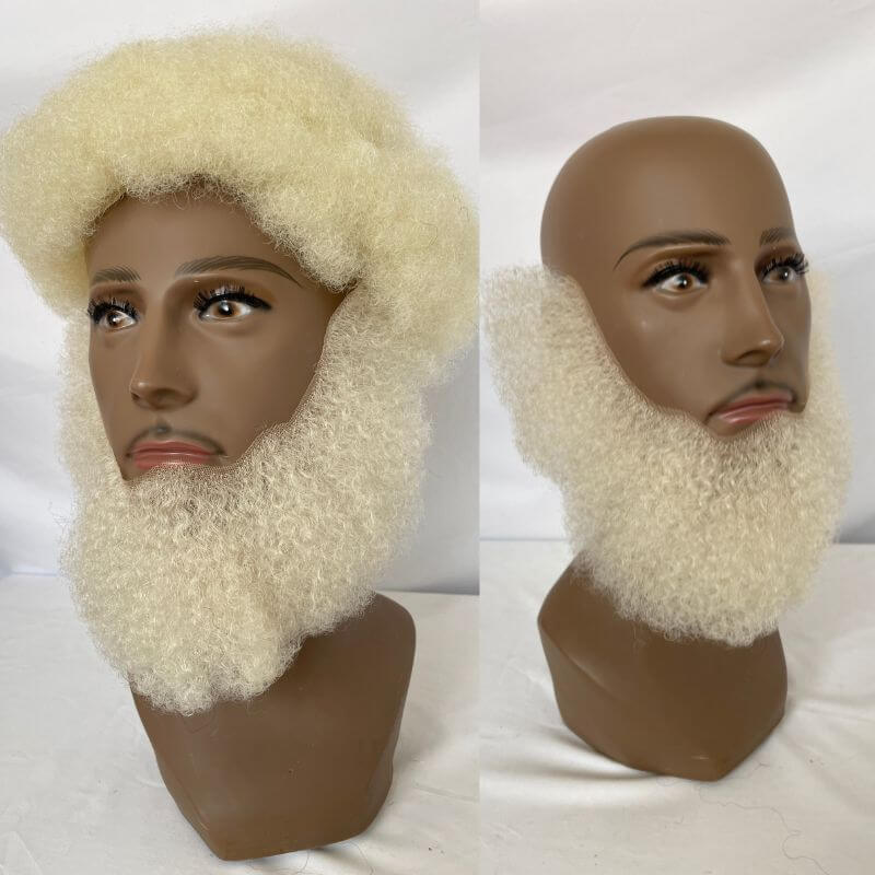 Real Human Hair Afro Curl Face Beard Mustache For American Black Men Realistic Makeup Lace Base Replace System 1B Black Color