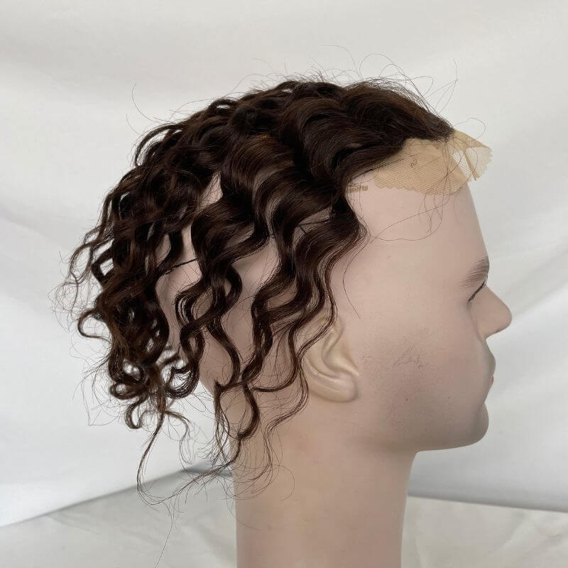Lace Front Mens Toupee Human Hair Curly Toupee For Men  11X17cm PU around Brown Men's Replacement System Hair Toupee