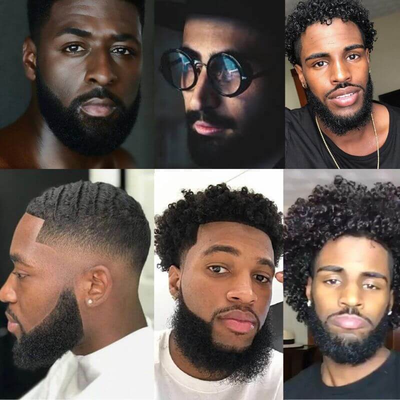 Voloria Real Human Hair Afro Curl Face Beard Mustache For American Black Men Realistic Makeup Lace Base Replace System 1B Black Color