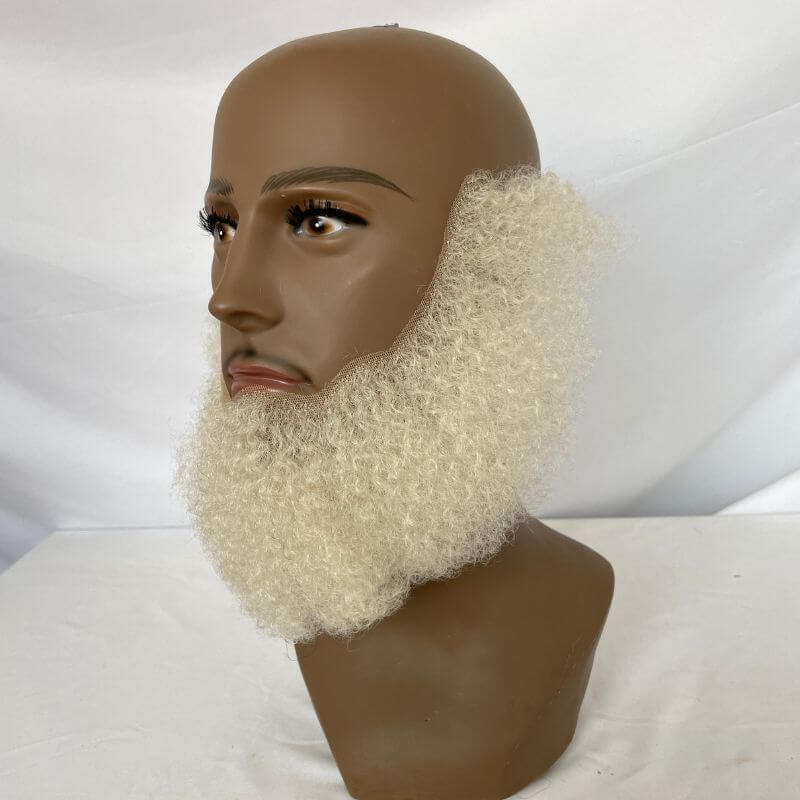 Real Human Hair Afro Curl Face Beard Mustache For American Black Men Realistic Makeup Lace Base Replace System 1B Black Color