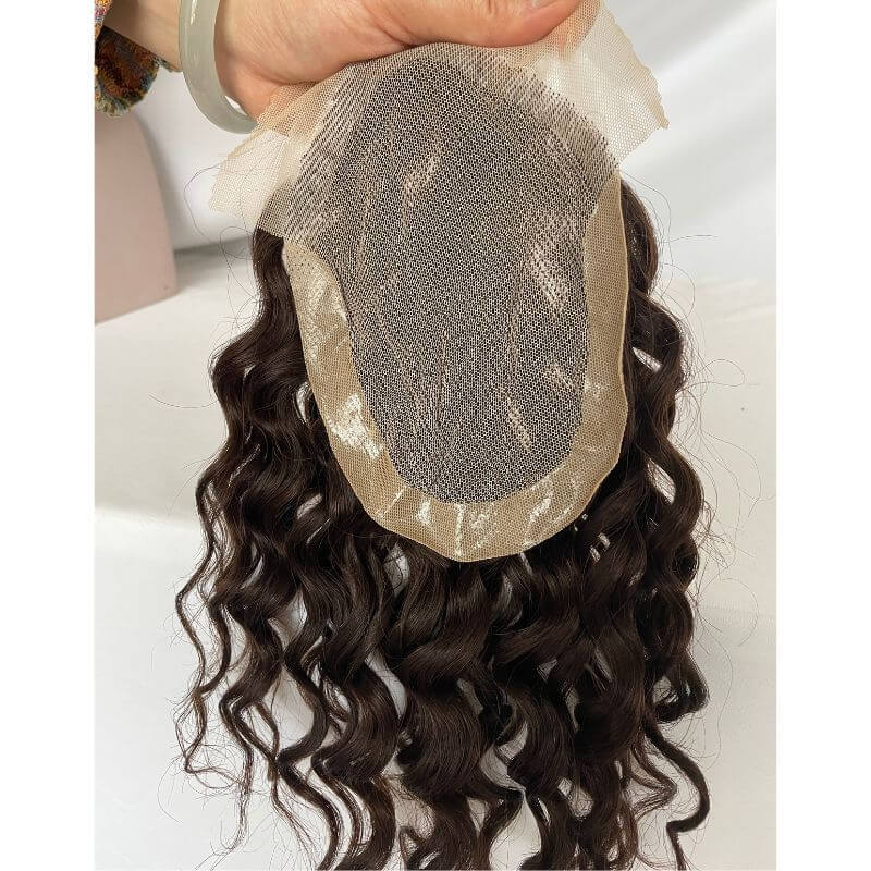 Lace Front Mens Toupee Human Hair Curly Toupee For Men  11X17cm PU around Brown Men's Replacement System Hair Toupee