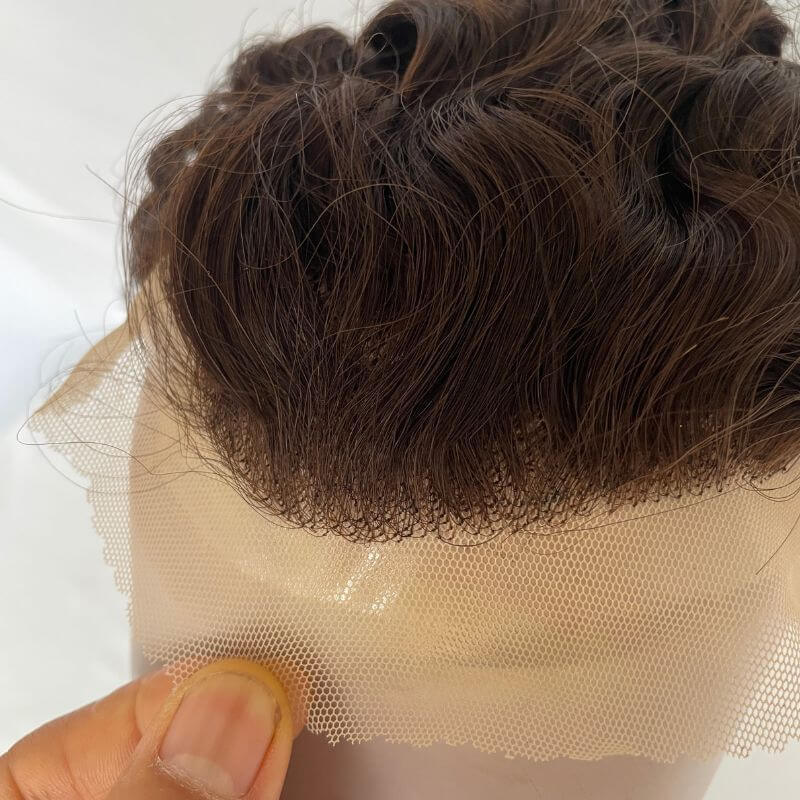 Lace Front Mens Toupee Human Hair Curly Toupee For Men  11X17cm PU around Brown Men's Replacement System Hair Toupee