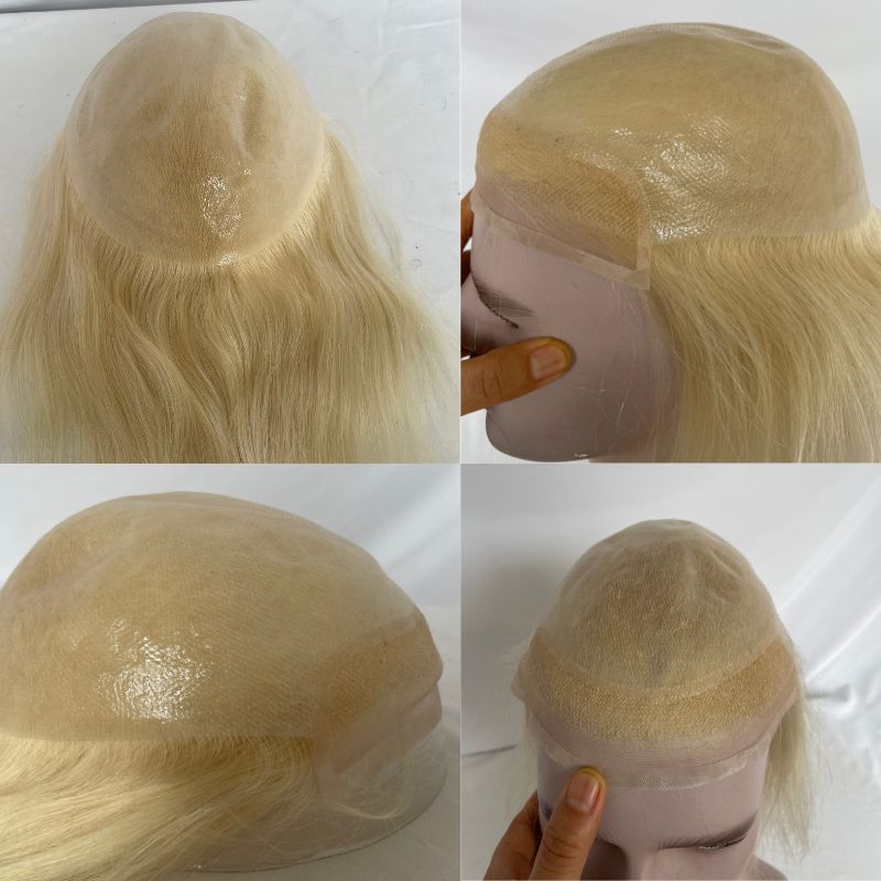 12 Inch Long Hair Men's Toupee 100% Remy Human Hair Toupee Replacement Systems For Men Wigs 613 Blonde Color