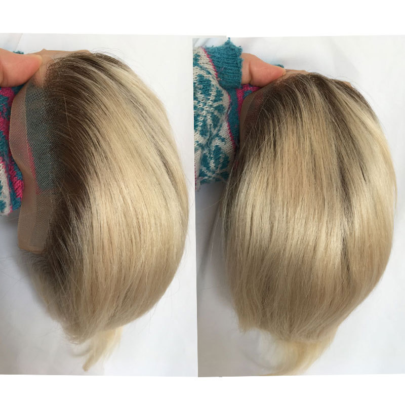 Human Hair Toupee Swiss Lace Front T1B/60 Platinum Blonde Color Hairpieces Durable 8x10" Replacement System Men's Wig