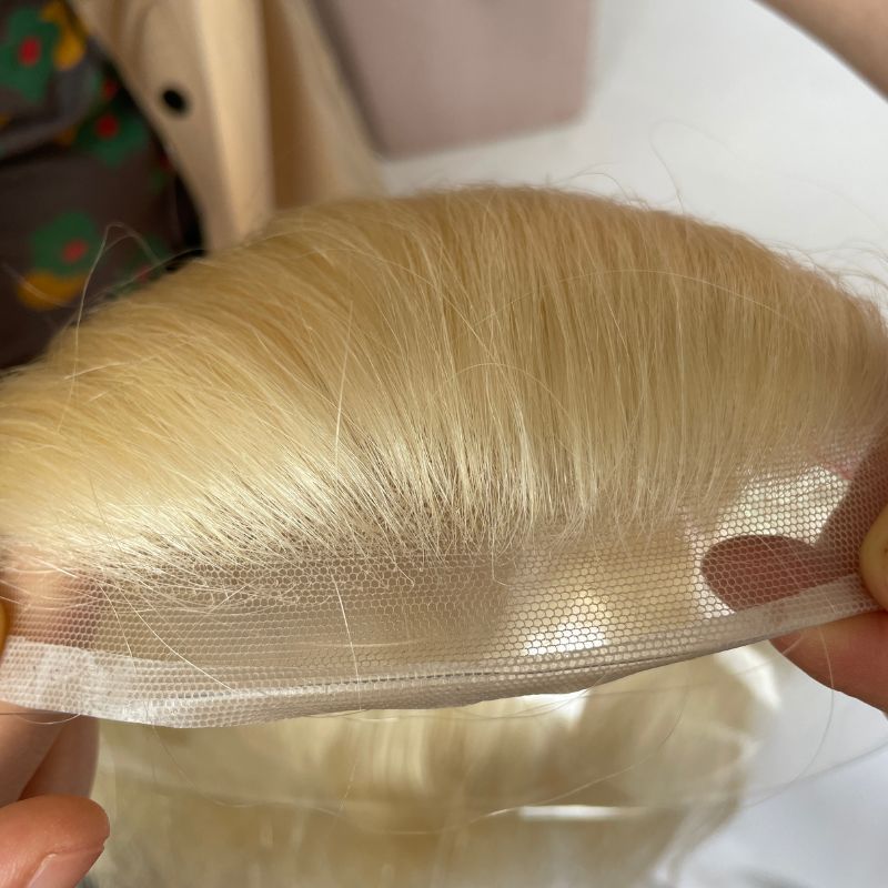 12 Inch Long Hair Men's Toupee 100% Remy Human Hair Toupee Replacement Systems For Men Wigs 613 Blonde Color