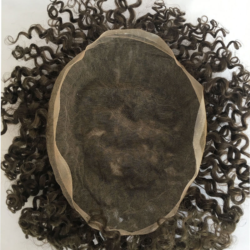 Toupee for Men 100% Human Hair Replacement System Hairpieces Soft Thin Super Full Swiss Lace Toupee 10”x8” Base Small Curly Natural Black Color