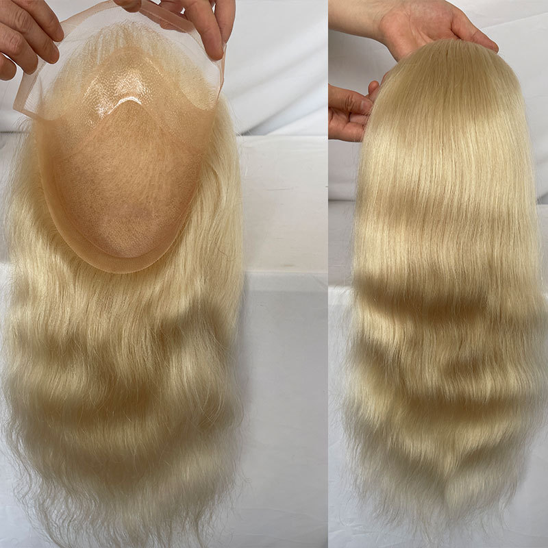 12inch Long Human Hair Blonde 613# Men's Toupee 8x10inch Mono Base Mens Hair System Front Men Toupee Natural Hairline Hair Piece For Black Men