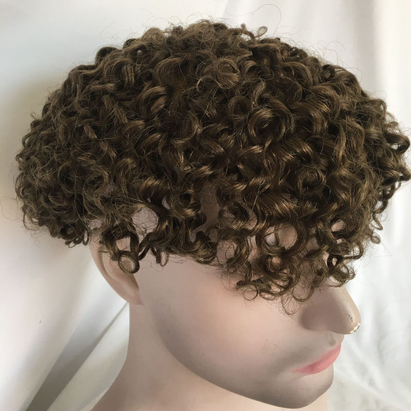 Toupee for Men 100% Human Hair Replacement System Hairpieces Soft Thin Super Full Swiss Lace Toupee 10”x8” Base Small Curly Natural Black Color