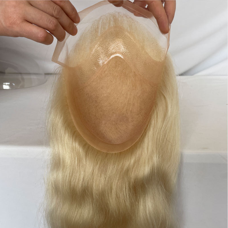 12inch Long Human Hair Blonde 613# Men's Toupee 8x10inch Mono Base Mens Hair System Front Men Toupee Natural Hairline Hair Piece For Black Men