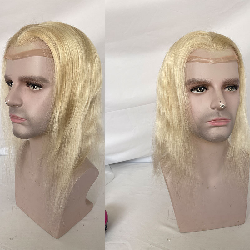 12inch Long Human Hair Blonde 613# Men's Toupee 8x10inch Mono Base Mens Hair System Front Men Toupee Natural Hairline Hair Piece For Black Men