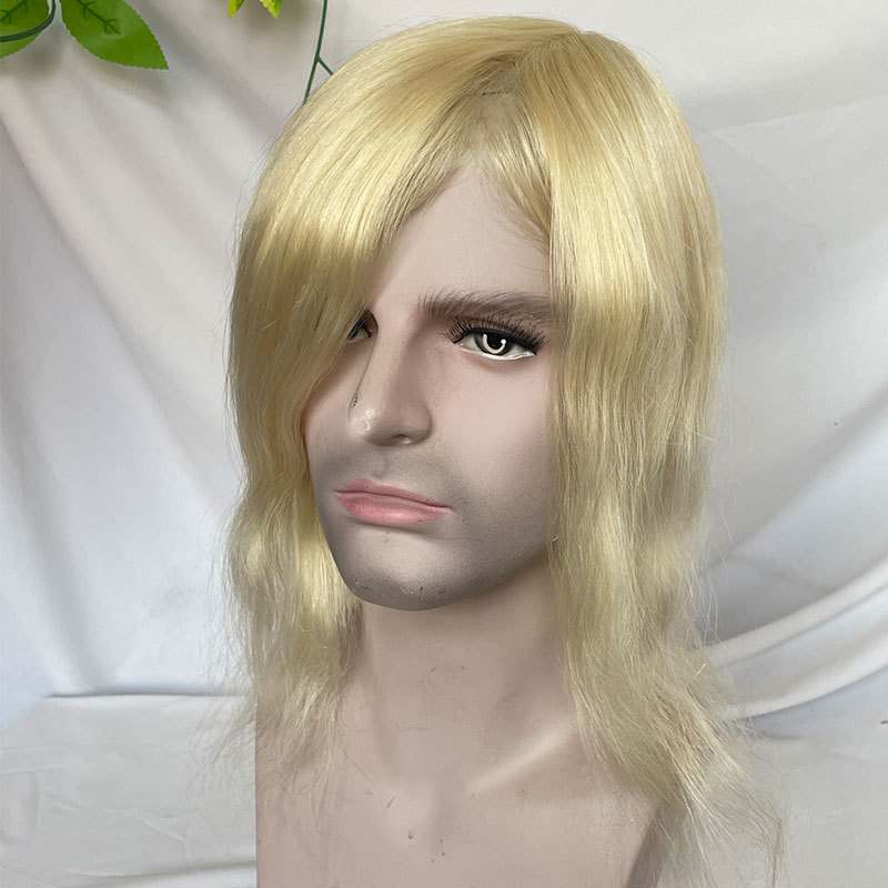 12 Inch Long Hair Men's Toupee 100% Remy Human Hair Toupee Replacement Systems For Men Wigs 613 Blonde Color