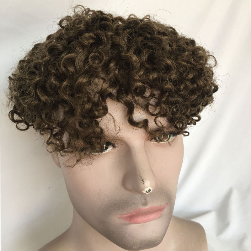 Toupee for Men 100% Human Hair Replacement System Hairpieces Soft Thin Super Full Swiss Lace Toupee 10”x8” Base Small Curly Natural Black Color