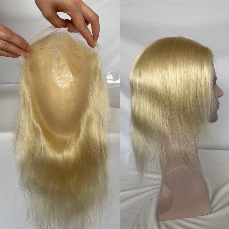 12 Inch Long Hair Men's Toupee 100% Remy Human Hair Toupee Replacement Systems For Men Wigs 613 Blonde Color