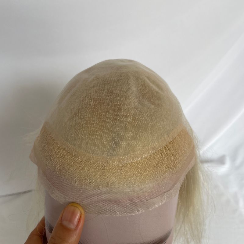 12 Inch Long Hair Men's Toupee 100% Remy Human Hair Toupee Replacement Systems For Men Wigs 613 Blonde Color