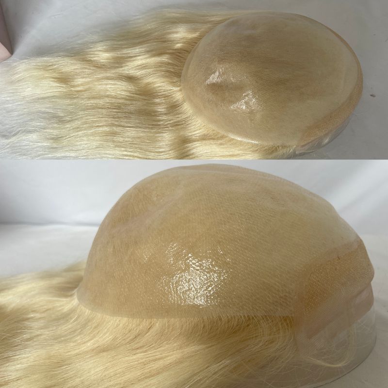 12 Inch Long Hair Men's Toupee 100% Remy Human Hair Toupee Replacement Systems For Men Wigs 613 Blonde Color