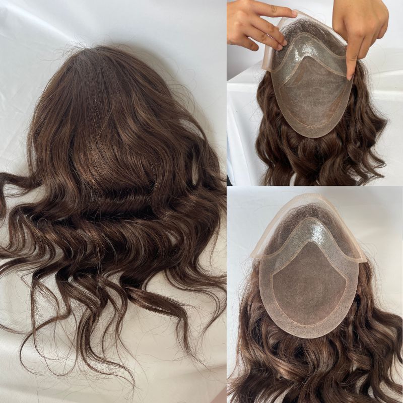 12 Inch #3 Color Brown Long Hair Men's Toupee 100% Remy Human Hair ...