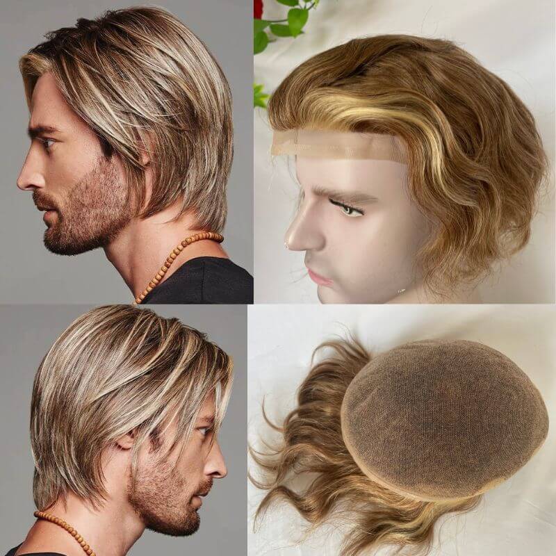 Toupee for Men Full French Lace 10X8 Inch Cap Base 4mixed 27 highlight 613 Front Colored  Mens Toupee 100% European Human Hair System