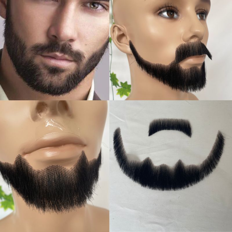 Voloria Real Human Hair Face Beard Mustache For American Black Men Fake Beard Swiss Lace Real Handmade Light Beard For Men Invisible Beards