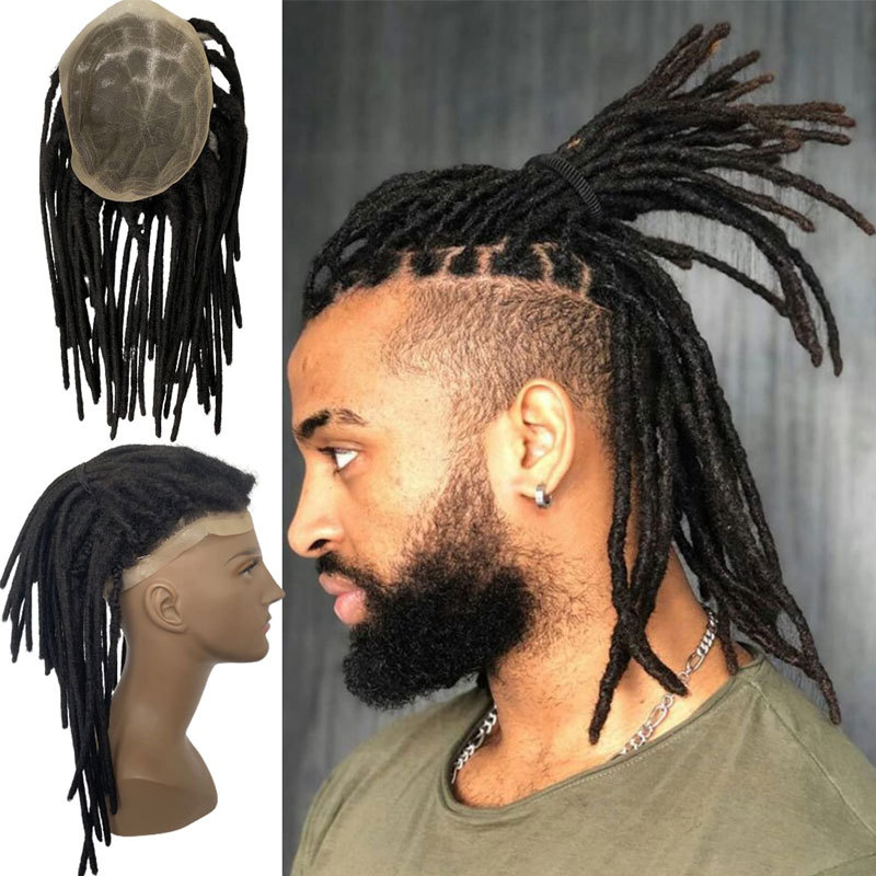 12inch Transparent Full Lace Base Afro Dreadlock Extensions Toupee For Men And Women 0.6cm Loc Extensions Human Hair Dreadlock Men Wigs