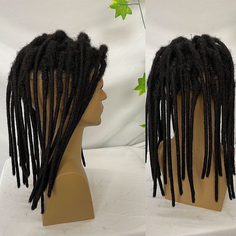 12inch Transparent Full Lace Base Afro Dreadlock Extensions Toupee For Men And Women 0.6cm Loc Extensions Human Hair Dreadlock Men Wigs
