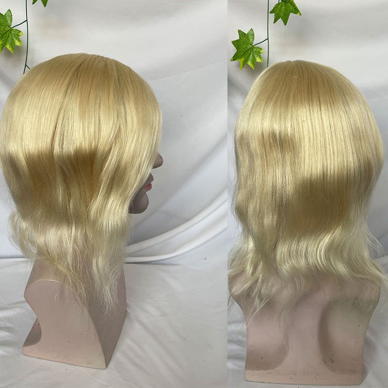 12inch Men Wigs Full Skin Pu Base Long Human Hair Men Toupee Natural Hairline Men Toupee Straight Wavy 8x10 3# Brown Colror