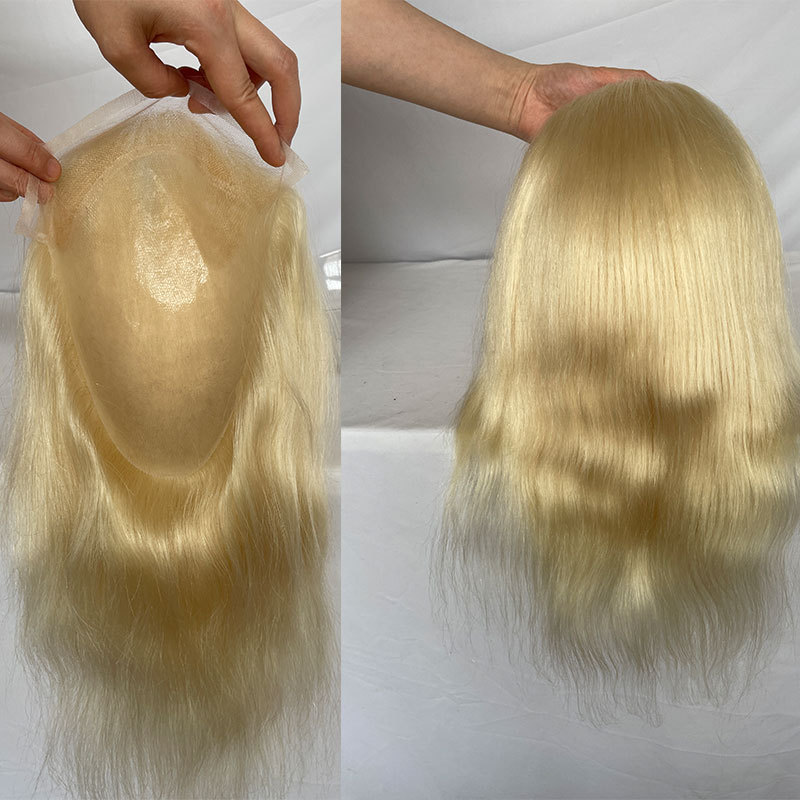 Men’s Toupee Soft Thin Skin PU whit Lace Frontal 10x8inch Hair Replacement for Men's Hairpiece 100% European Human Hair Pieces for Man #4 Color