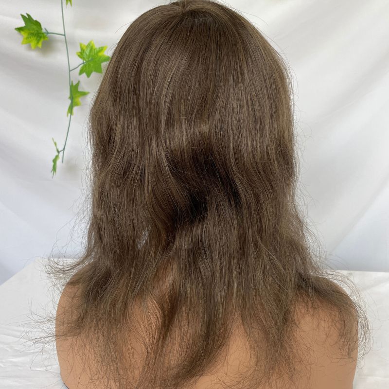 Natural Wigs Women Toupee 12 Inch Long Toupee for Woman and Man European Remy Human Hair Light Brown V-loop Super Skin Base Full PU Human Hair System for Woman Hair Wig Natural Toupee #4 Brown Color Hair Replacement Systems 8X10inch