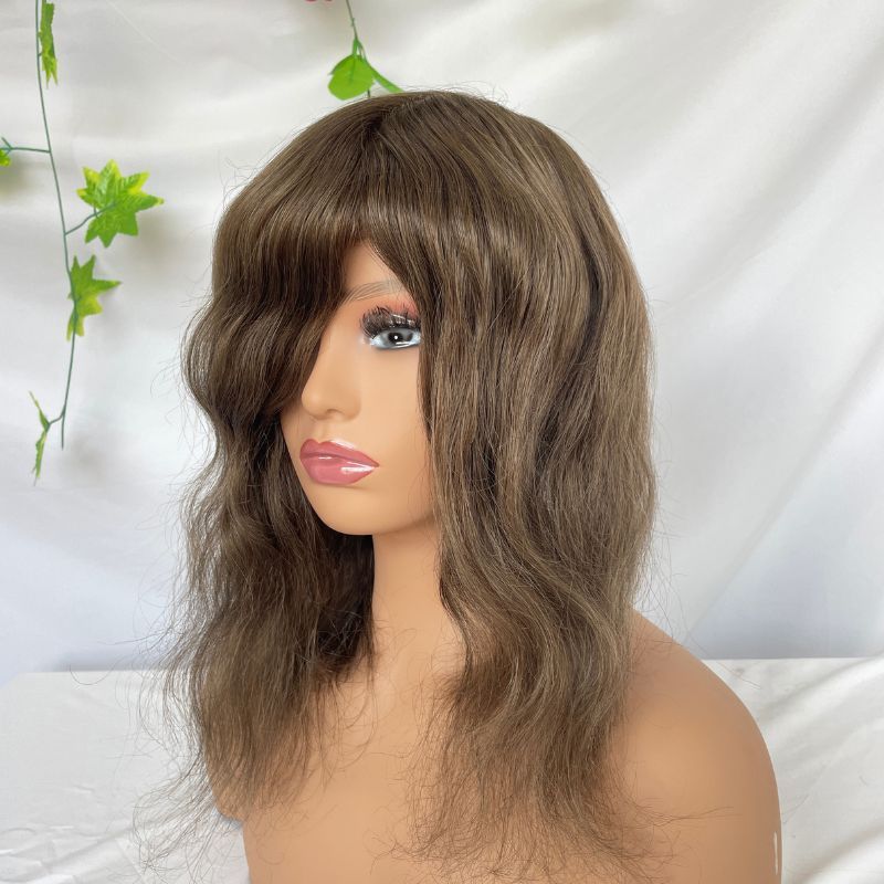 Natural Wigs Women Toupee 12 Inch Long Toupee for Woman and Man European Remy Human Hair Light Brown V-loop Super Skin Base Full PU Human Hair System for Woman Hair Wig Natural Toupee #4 Brown Color Hair Replacement Systems 8X10inch