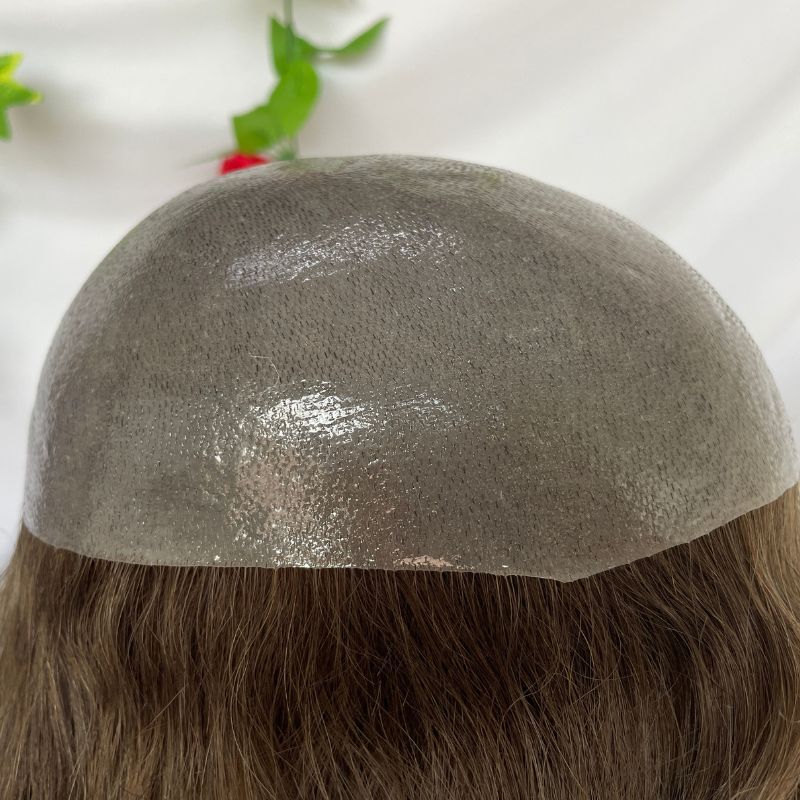 Natural Wigs Women Toupee 12 Inch Long Toupee for Woman and Man European Remy Human Hair Light Brown V-loop Super Skin Base Full PU Human Hair System for Woman Hair Wig Natural Toupee #4 Brown Color Hair Replacement Systems 8X10inch