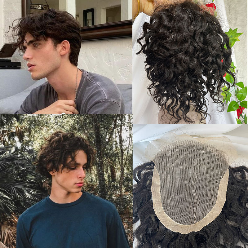 Mens Wig Human Hair Toupee Freach Lace Front With PU Toupee 150% Density 14x19cm Toupee Men Hair Remy Hair System Products Swiss Lace Toupee