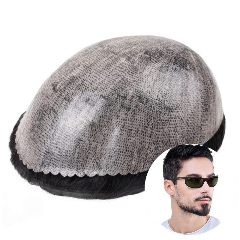 Custom V-looped Full PU Thin Skin Base Hair System Wholesale For Men