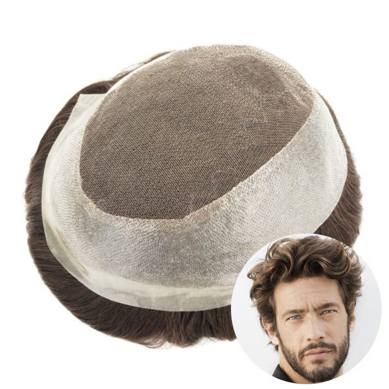 Custom 100% Human Hair Men's Hair Mono Base Lace with PU around Toupee Wholesale Hair System