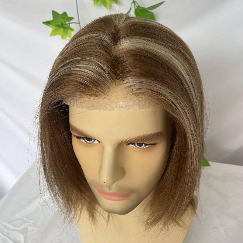 Custom Wigs  Full Swiss Lace  Human Hair Wig Toupee For Men 10inch Long Toupee Hair Wigs 6# Brown Color with 613 Blonde Hair System 10x8 inch Cap Base Size