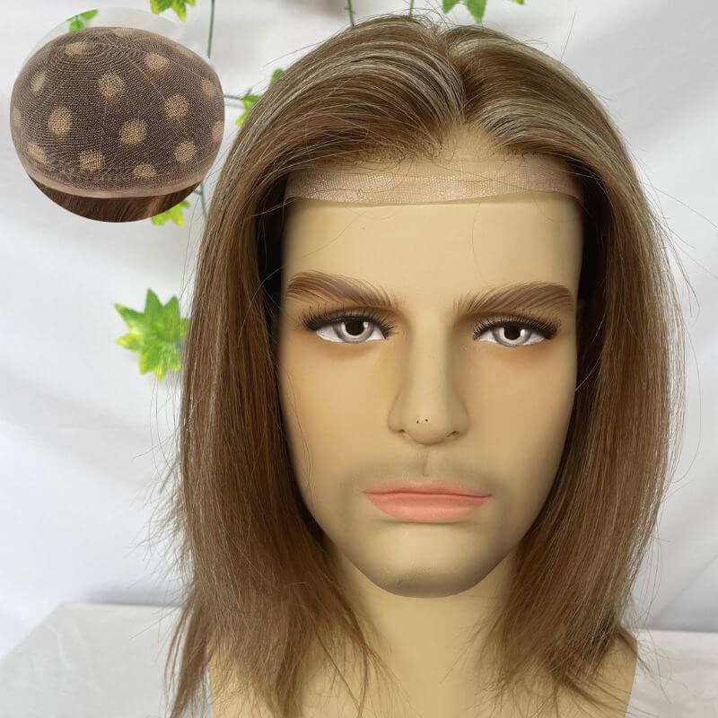 Custom Wigs  Full Swiss Lace  Human Hair Wig Toupee For Men 10inch Long Toupee Hair Wigs 6# Brown Color with 613 Blonde Hair System 10x8 inch Cap Base Size