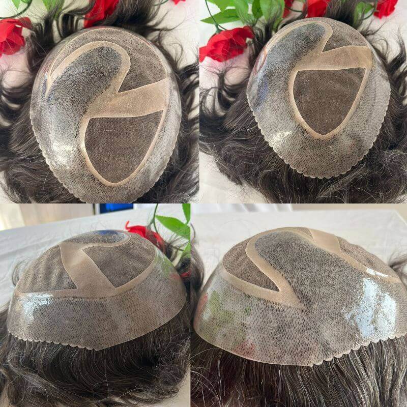 510# 90% Human #5 Brown Hair Mixed with 10% Synthetic White Hair Toupee For Men Mono Base with PU around Men's Hair System 10X8inch