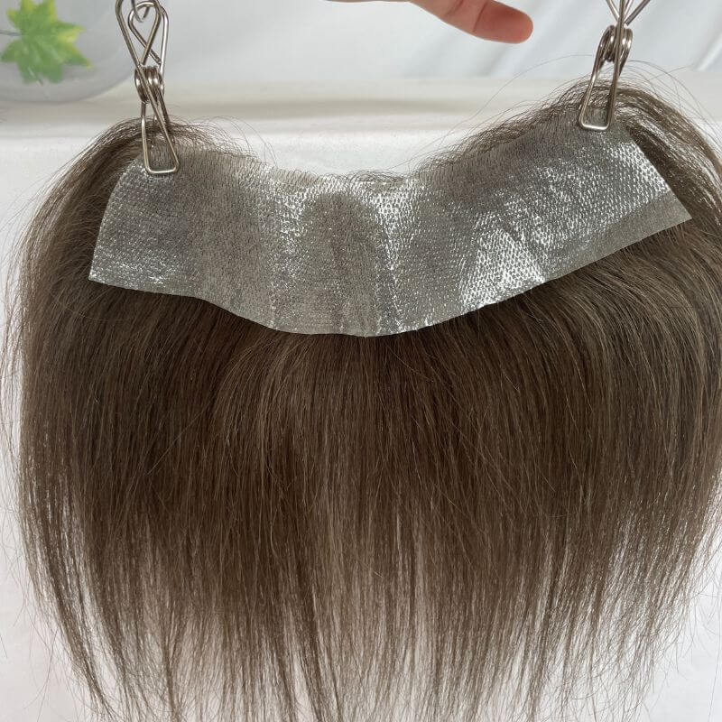 #4 Brown Color Full PU Hairline Men's Toupee Human Hair Hairpiece For Man V Style Front Remy Hair Natural Extension Hairline