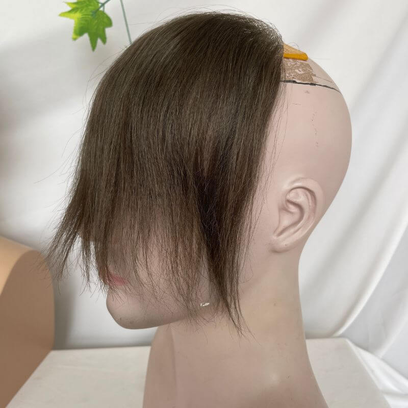 #4 Brown Color Full PU Hairline Men's Toupee Human Hair Hairpiece For Man V Style Front Remy Hair Natural Extension Hairline