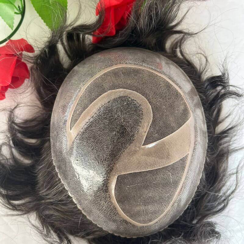 510# 90% Human #5 Brown Hair Mixed with 10% Synthetic White Hair Toupee For Men Mono Base with PU around Men's Hair System 10X8inch