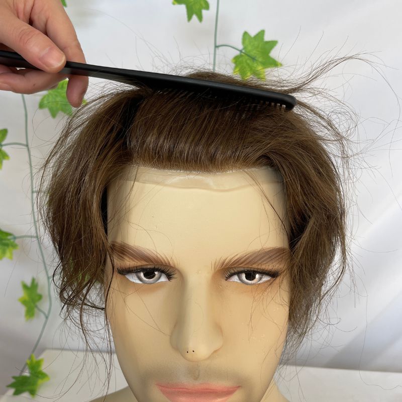 Toupee for Man Super Thin Skin PU Men's Hair European Virgin Human 6# Brown Color Hair Replacement 10x8inch Hair System