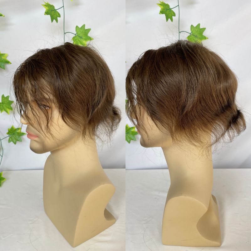 Toupee for Man Super Thin Skin PU Men's Hair European Virgin Human 6# Brown Color Hair Replacement 10x8inch Hair System