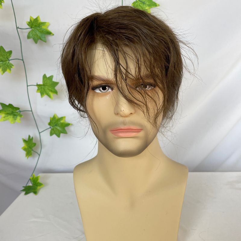 Toupee for Man Super Thin Skin PU Men's Hair European Virgin Human 6# Brown Color Hair Replacement 10x8inch Hair System