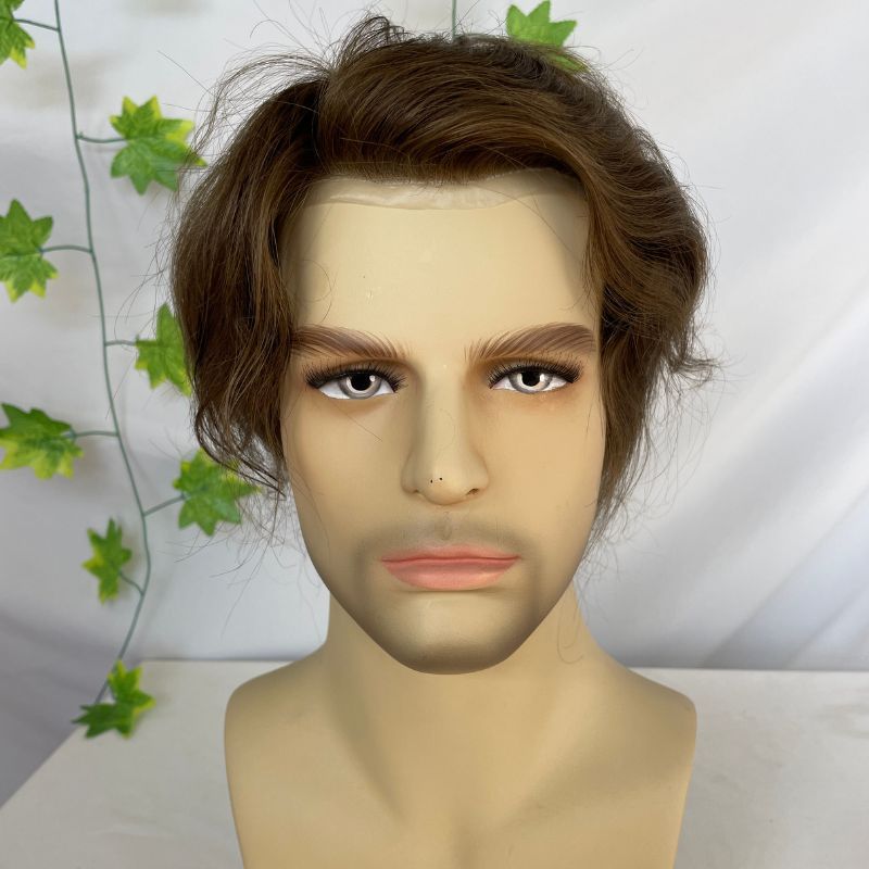 Toupee for Man Super Thin Skin PU Men's Hair European Virgin Human 6# Brown Color Hair Replacement 10x8inch Hair System