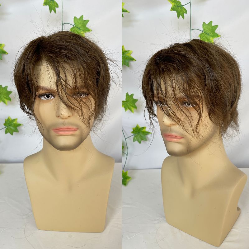 Toupee for Man Super Thin Skin PU Men's Hair European Virgin Human 6# Brown Color Hair Replacement 10x8inch Hair System