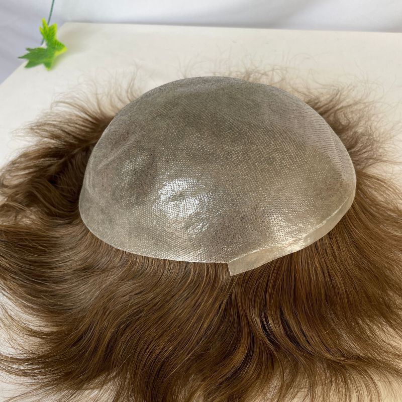 Toupee for Man Super Thin Skin PU Men's Hair European Virgin Human 6# Brown Color Hair Replacement 10x8inch Hair System