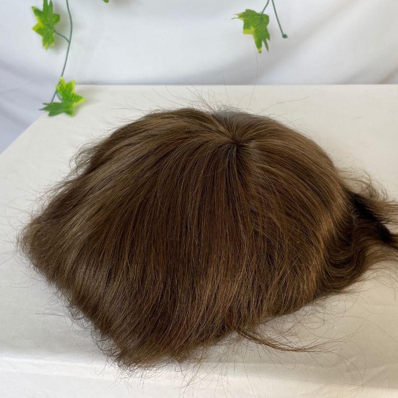 Toupee for Man Super Thin Skin PU Men's Hair European Virgin Human 6# Brown Color Hair Replacement 10x8inch Hair System